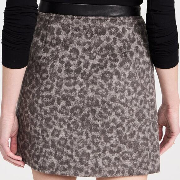 Club Monaco‎ Leather Detail Wool Blend Centie Skirt in Leopard Print Size 10 NWT - Picture 2 of 12